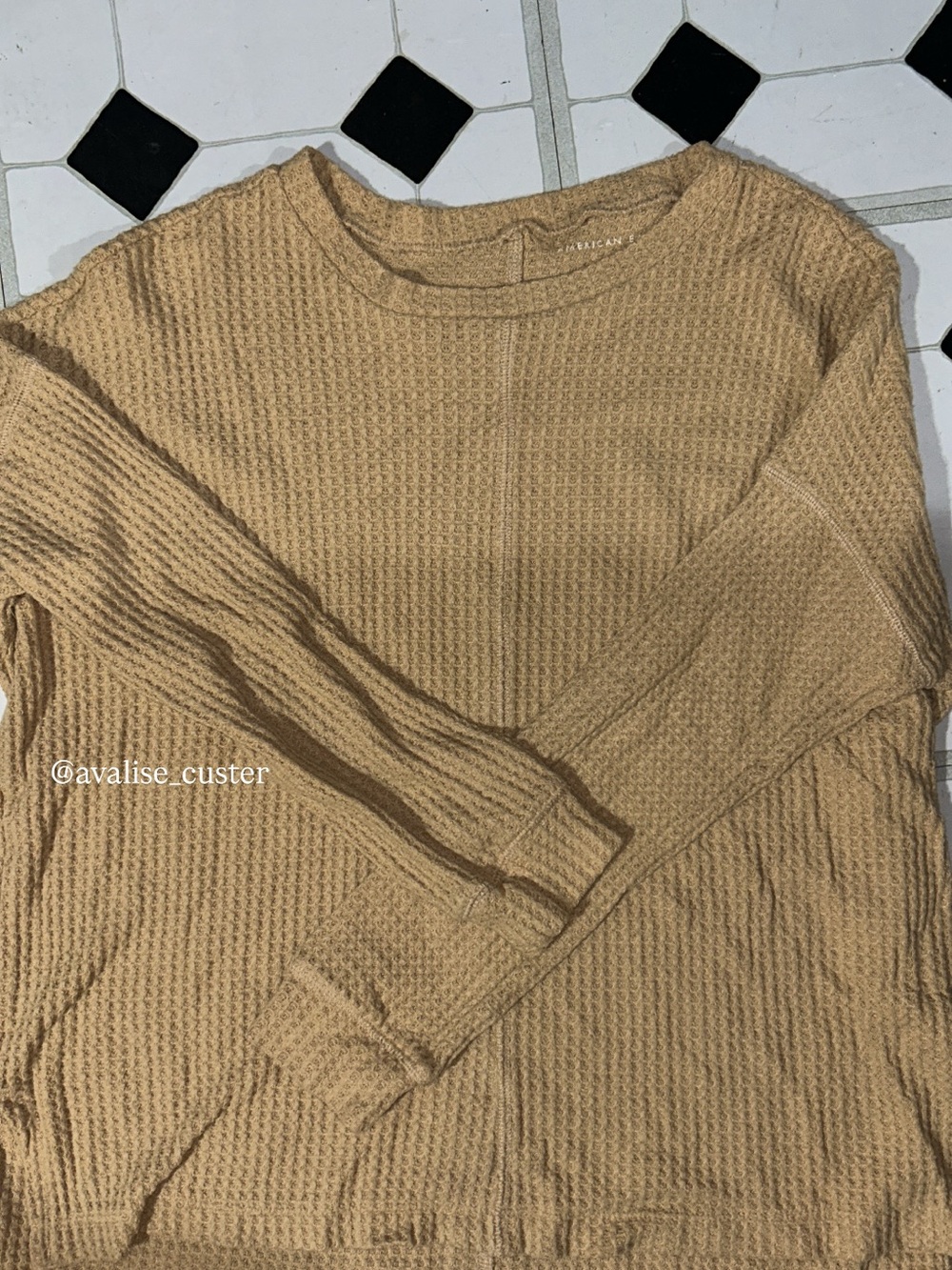 American Eagle Outfitters Tan Waffle Knit Crewneck Sweater